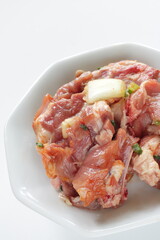 Barbecue cooking, pork spare ribs and onion marinated