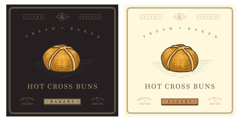 Hot cross buns retro vintage logo illustration