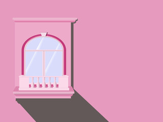 illustration of a Mediterranean style hot pink window with balcony 