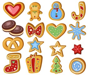 Set of gingerbread Holiday sweet cookie isolated . Vector illustration