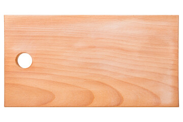 new wooden chopping board made of beech, with a beautiful texture, on a white background, frontal arrangement