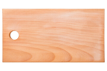 new wooden chopping board made of beech, with a beautiful texture, on a white background, frontal...