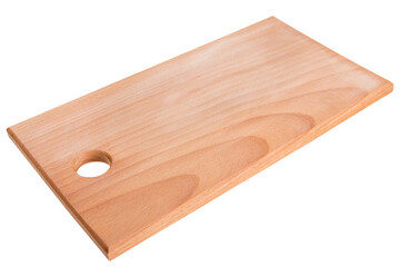 brown rectangular wooden cutting board, white background, diagonal arrangement, selective focus