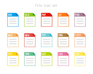 Vector illustration of saved file / Set of image files, documents, software icons