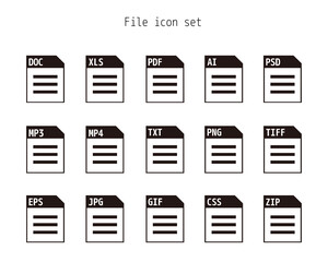 Vector illustration of saved file / Set of image files, documents, software icons