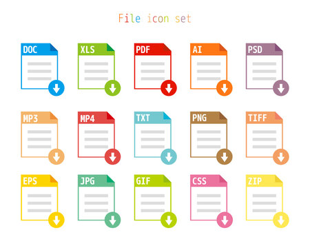 Vector illustration of saved file / Set of image files, documents, software icons