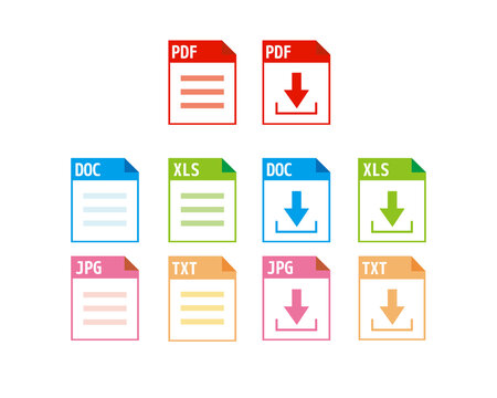 Vector illustration of saved file / Set of image files, documents, software icons
