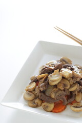 Chinese food, beef and mushroom stir fried for comfort food