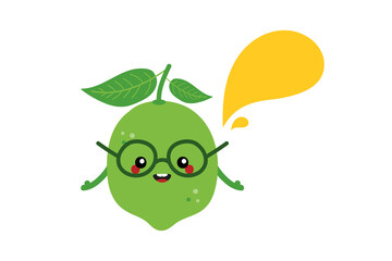 Cute cartoon style citrus green lime character with speech bubble, talking, giving advice or information.
