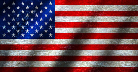 Waving USA Flag with Grunge Effect. Waving American flag with Grunge Effect.  National waving flag of the United States. Wavy closeup banner USA , Grunge Effect, Illustration