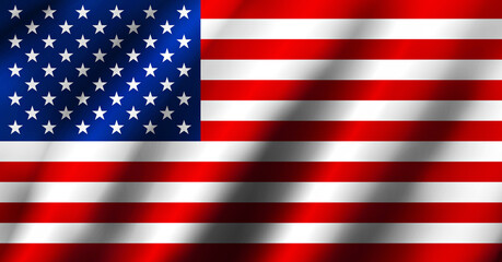 Waving USA Flag. Waving American flag.  National waving flag of the United States. Wavy USA banner closeup, illustration