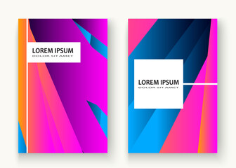 Minimal cover set design vector illustration. Neon halftone pink blue gradient. Abstract retro 80s style texture geometric pattern lines. Striped minimalist trend background. Modern template design