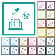 Biological experiment flat color icons with quadrant frames