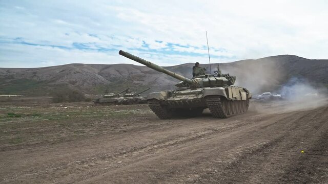 Russia tank goes through the polygon