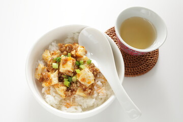 Chinese food, Mapo tofu spicy mince pork on rice