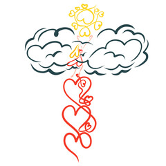 girl reaches for the sun through a dark cloud, the path of love