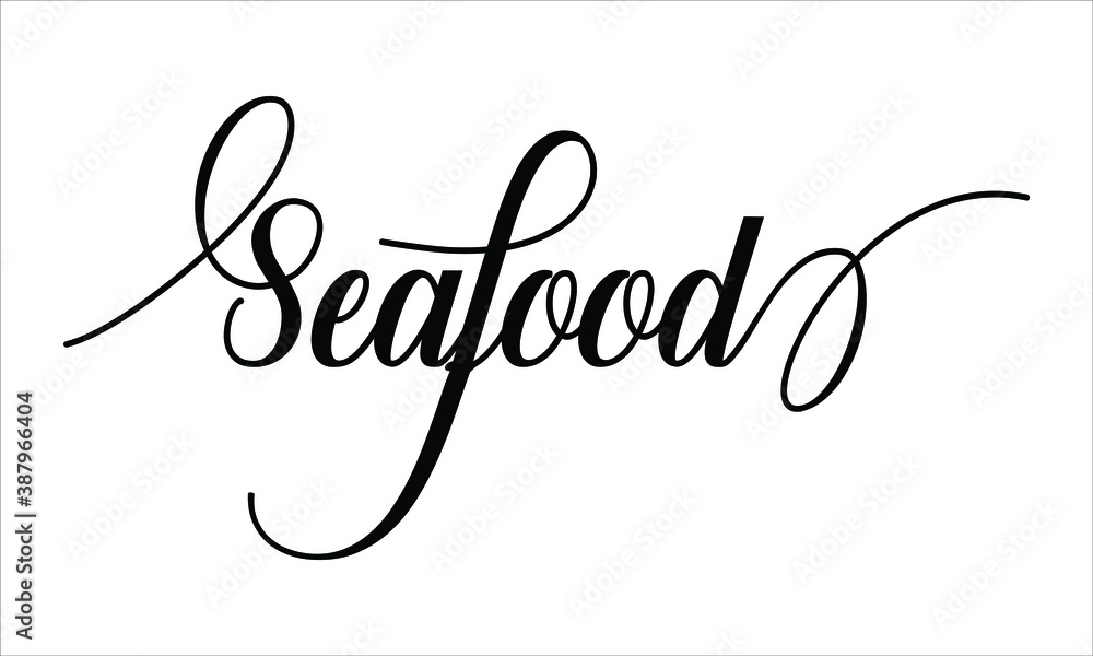 Poster seafood script typography cursive text lettering cursive and phrases isolated on the white backgroun