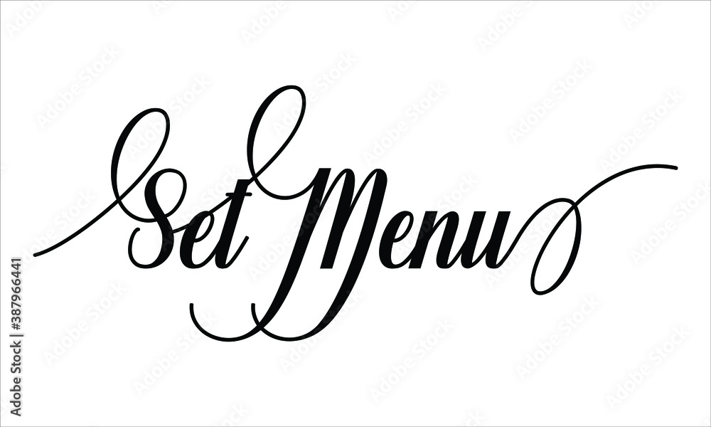 Poster set menu script typography cursive text lettering cursive and phrases isolated on the white backgrou
