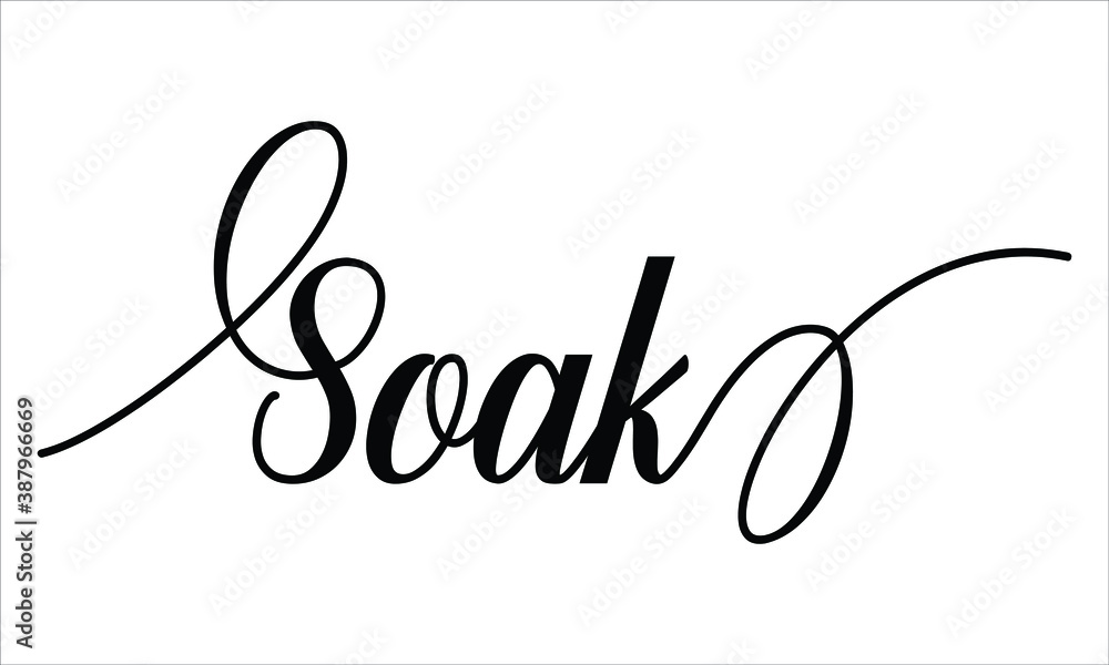 Poster soak script typography cursive text lettering cursive and phrases isolated on the white background f