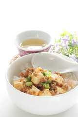 Chinese food, Mapo tofu spicy mince pork on rice