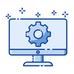Flat Design Business Icon service repair maintenance gear monitor Blue Tone Vector Premium EPS10