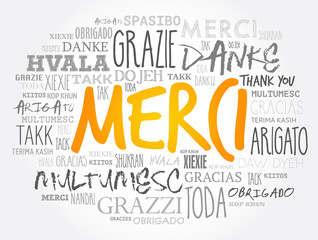 Merci (Thank You in French) word cloud concept background