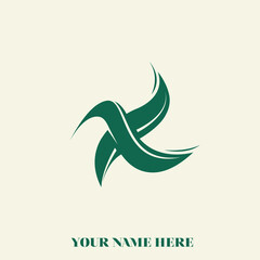 Letter X made of organic elements. Typographic logo with leaves.Lettering icon with natural details.Style, cosmetics, ecological food and health initial illustration in dark green color.