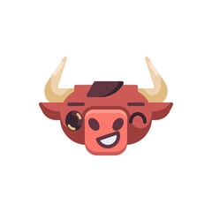 Bull winking eye emoji flat icon, vector sign, 2021 year Ox emotion colorful pictogram isolated on white. Symbol, logo illustration. Flat style design