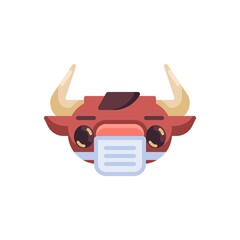 Bull with face mask emoji flat icon, vector sign, Horned Ox with medical mask emotion colorful pictogram isolated on white. Symbol, logo illustration. Flat style design
