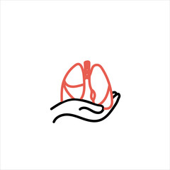 Lungs in hands. Icon isolated. Vector medical illustration.