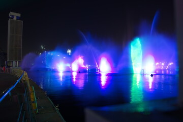Fototapeta na wymiar outdoor of Dubai festival Mall and festival city area, with stunning IMAGIN light show and fountains