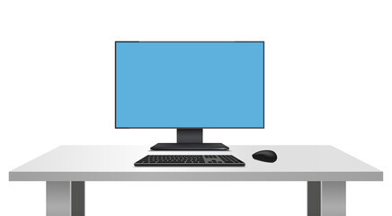 Realistic devices. Computer display, keyboard, mouse mockup gadget display. Monitor device template Vector illustration.