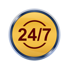 24/7 icon super yellow round button illustration
