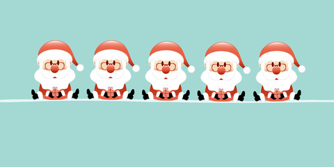 Banner Fünf Sitzende Weihnachtsmänner Türkis