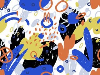 Geometric Vector pattern with black and white. Form a triangle, a line, a circle. Hipster fashion Memphis style. Retro Memphis 80s or 90s style fashion abstract background seamless pattern.