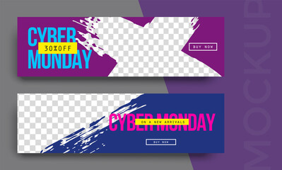 Cyber Monday sale banner editable template. Set of social media mobile app for shopping, sale, product promotion. 