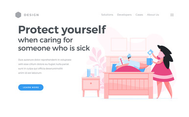 Website banner asking to take care of sick patients with self protection