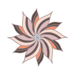 Vector design flower, garden pink top view. Wedding vector invitation card. Design elements for decoration of a wedding card and invitation. Sharp pink and red petals with black lines. Graceful flower