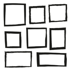 Set of hand drawn grunge painted square frames isolated on white background.