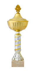 Fototapeta na wymiar A Gold trophy cup, isolated on a white background