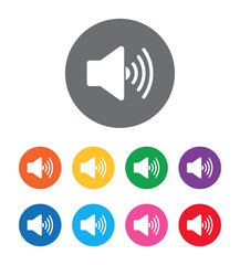 Volume speaker icon flat design round button set illustration