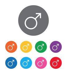 Male symbol icon flat design round button set illustration