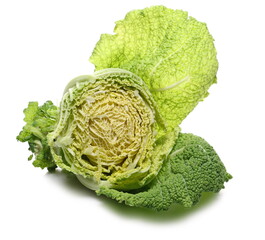 Obraz premium Savoy cabbage (Brassica Oleracea) isolated on white background