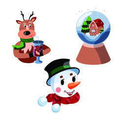 Snowman, Christmas ball and deer 
