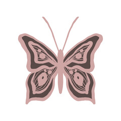 A graceful pink and black butterfly that looks like dramatic lace. Elegant and gothic stylish logo for womenswear brand of clothing, cosmetics, perfumery. Corporate identity in dark colors