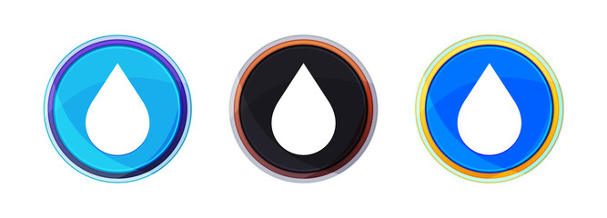 Water drop icon perfect shine round button set illustration