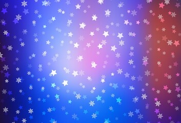 Light Blue, Red vector template with ice snowflakes, stars.