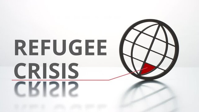 REFUGEE CRISIS words and earth globe icon. Major social problem concept