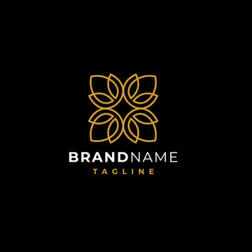 Abstract Flower Monoline Logo with Gold Color