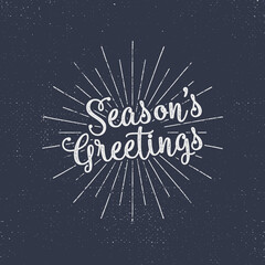 Merry Christmas lettering. Season's greetings. Holiday typography . Letters composition with sun bursts and halftone texture. Use as photo overlay, place to cards, print on t shirt, tee design